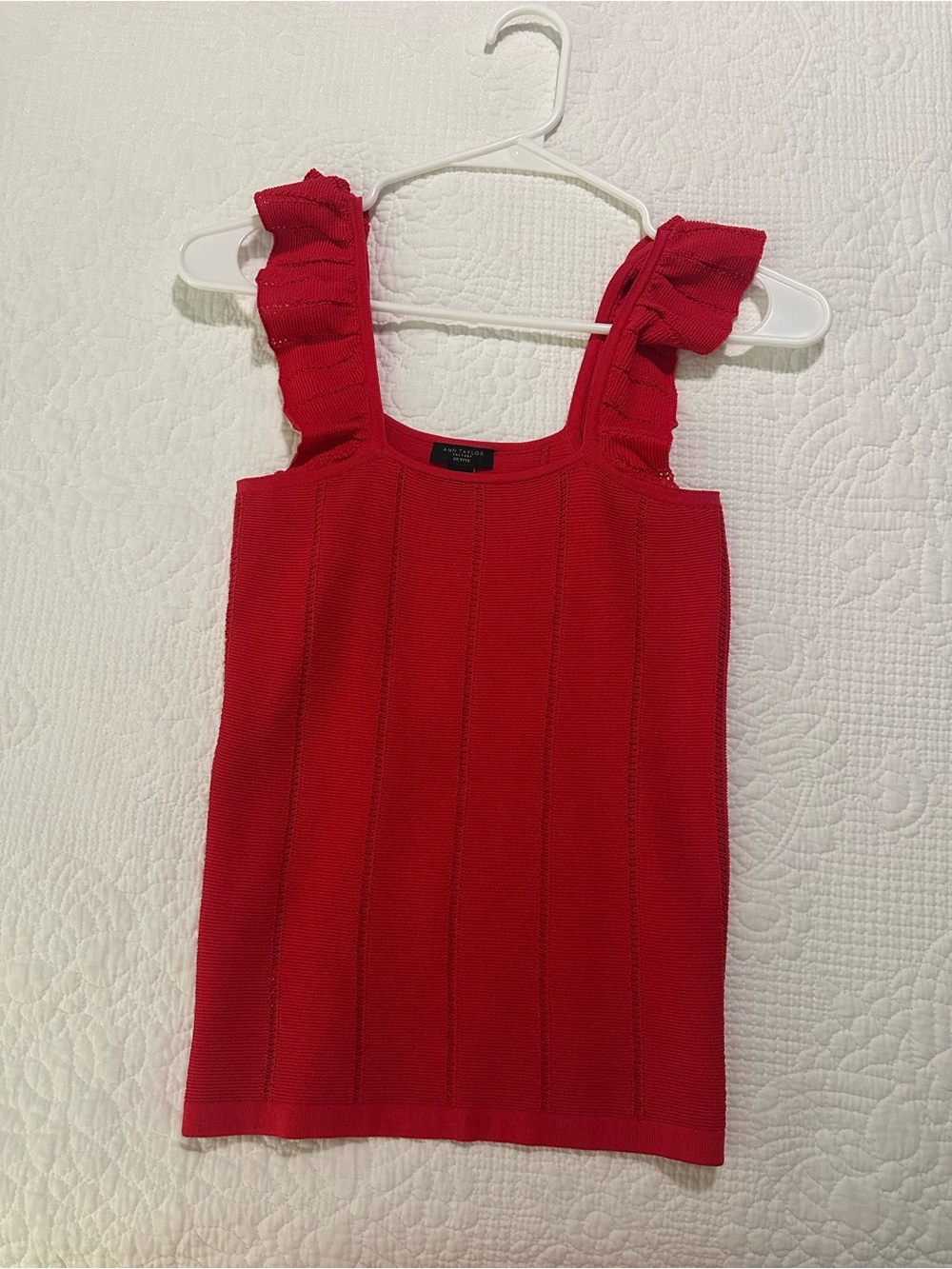 Ann Taylor Loft Vibrant pink/red top with ruffled straps